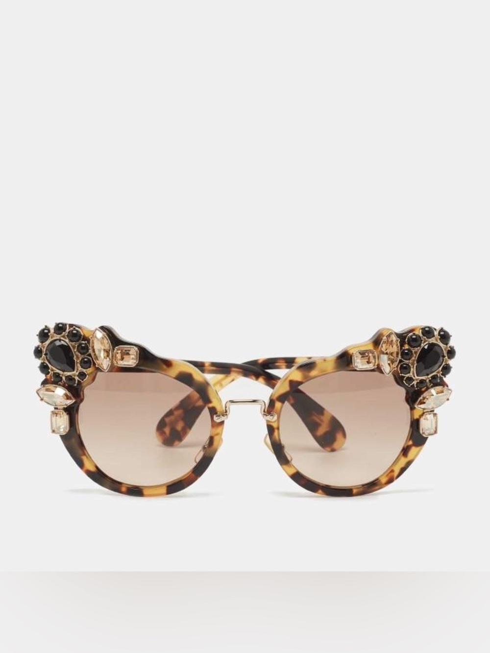 MIU MIU Sunglasses Embellished Crystals Cat Eye SMU 04S Brown Tortoise LUXE